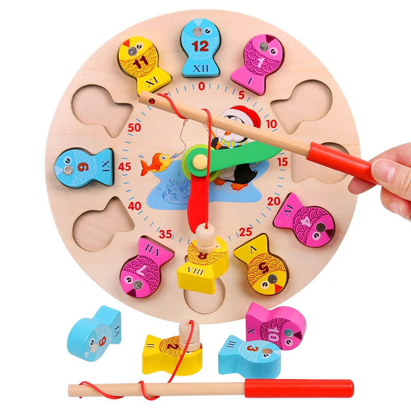 Nuevos niños aprendiendo y educación reloj de madera juguete juego de pesca Nixie reloj números tiempo divertidos Gadgets juguetes interesantes regalos