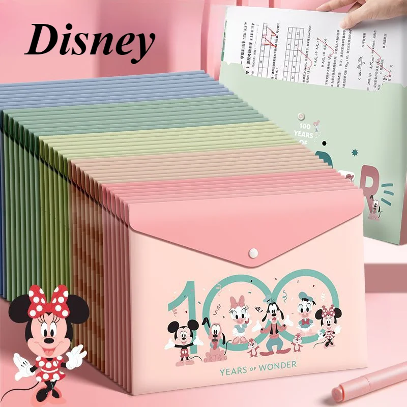 A4 Large Capacity File Bag Cartoon Mickey Mouse Button Multi-layer Organ Bag Storage Bag Information Pack Student Supplies