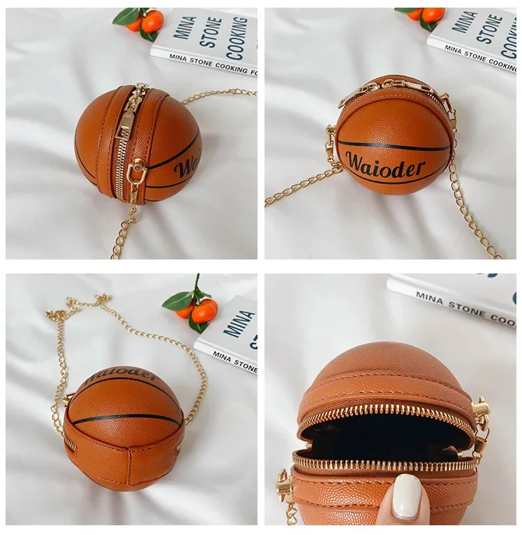 Fashion Baby Boys Round Shoulder Bag Cartoon Basketball Children\'s Street Style Crossbody Bags Girls Kids Purse Chain Handbags