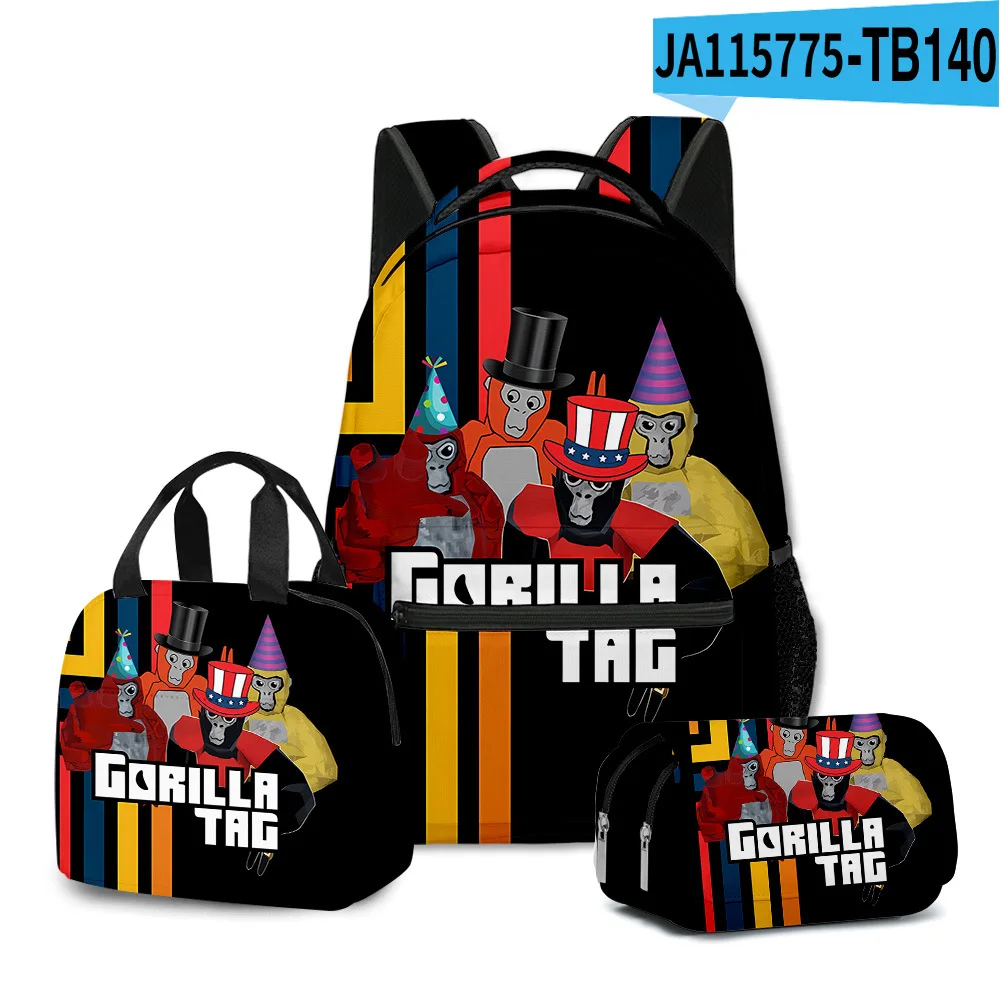 Classic Popular Novelty Gorilla tag 3D Printed 3pcs/Set student School Bags Travel Notebook Backpack Lunch bag Pencil Case image 3