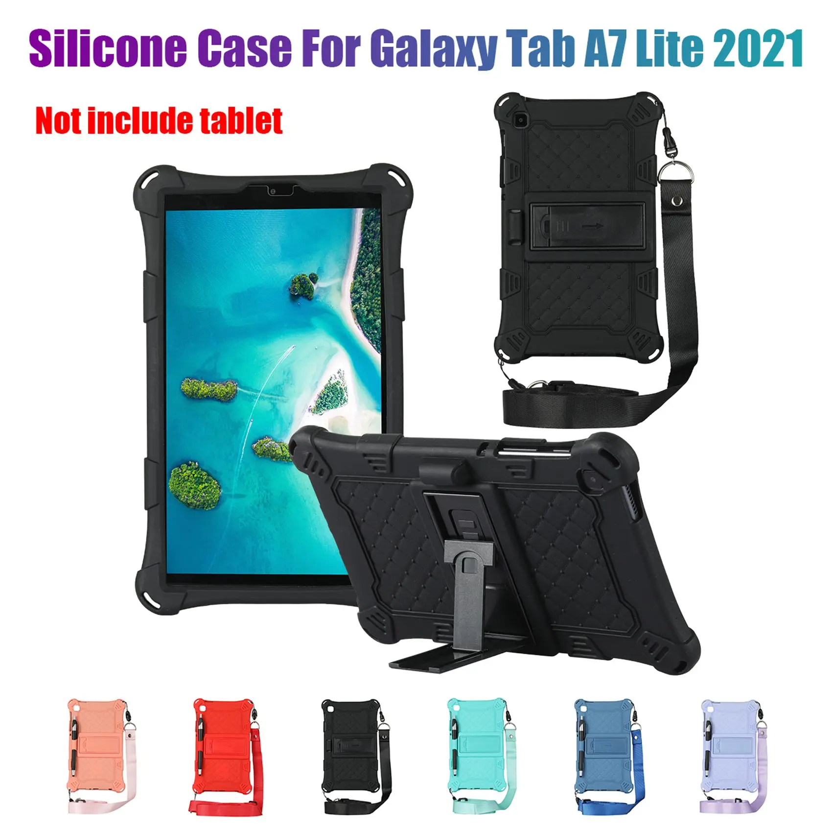 Siliconen Hoesje Voor Samsung Tab A7 Lite 8.7 Inch 2021 T220 T225 Tablet Case Tablet Standaard Met Pen En Riem, Blauw