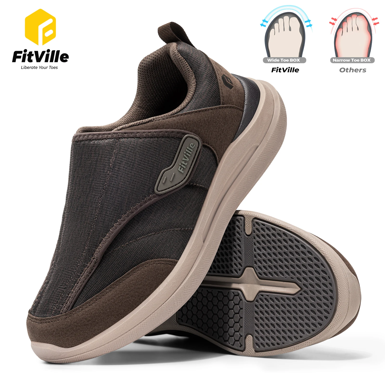 Fitville Extra Wide Men'S Diabetic Shoes Casual Orthopedics Swollen Feet Slip-On Shoes for Elderly Foot Pain Relief Neuropathy