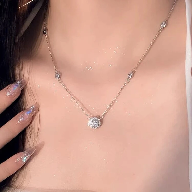 925 Sterling Silver Sparkling Zircon Necklace Fashion Simple Pendant Clavicle Chain Delicate Wedding Jewelry Wholesale