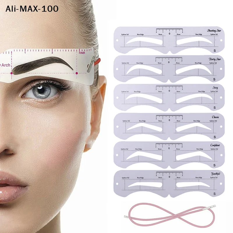 【AM3】6-fach wiederverwendbare Augenbrauen-Schablonen, formbare Augenbrauen-Formvorlagen, wiederverwendbare Aufkleber, Make-up-Werkzeuge für Augenbrauen-Stempel, Kosmetik