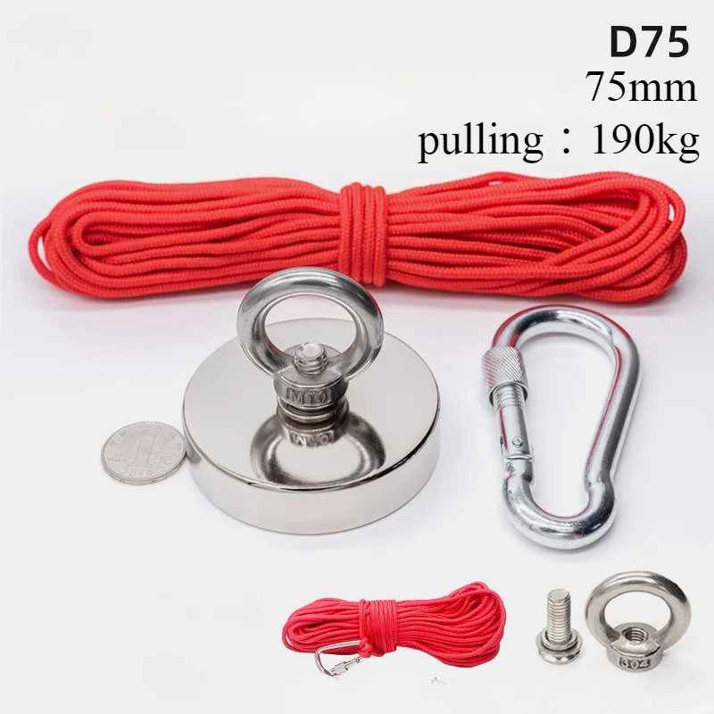 Supersterke neodymiummagneet, ijzer- en boorhefring, magnetische zuignap, bergingsartefactset