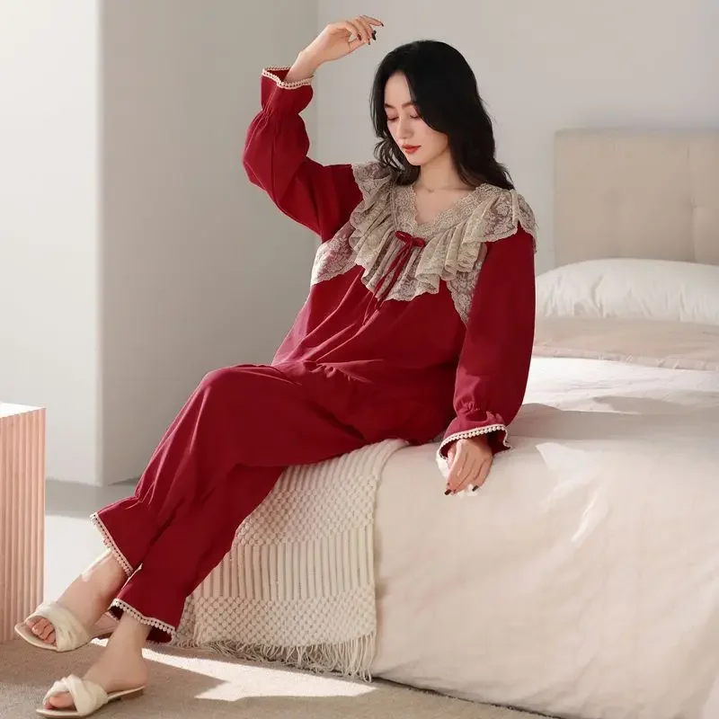 Pijamas nuevos para mujer, primavera y otoño, algodón puro, manga larga, sentido avanzado, talla grande, suelto, año de vida, serpiente roja, traje para casa