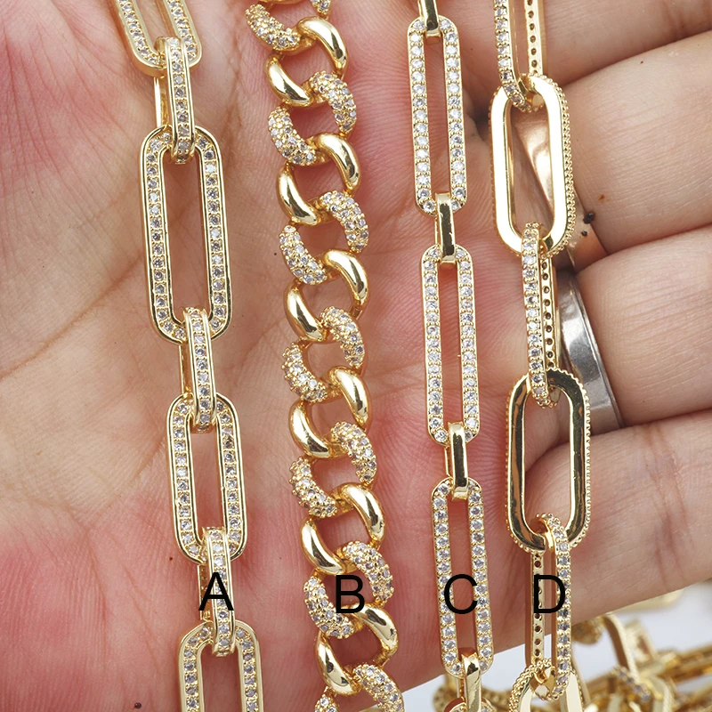 

CZ chain, jumbo paper clip chain, half finished for Bracelet and Necklace Micro paved, for Beading supplies, 1 meter length