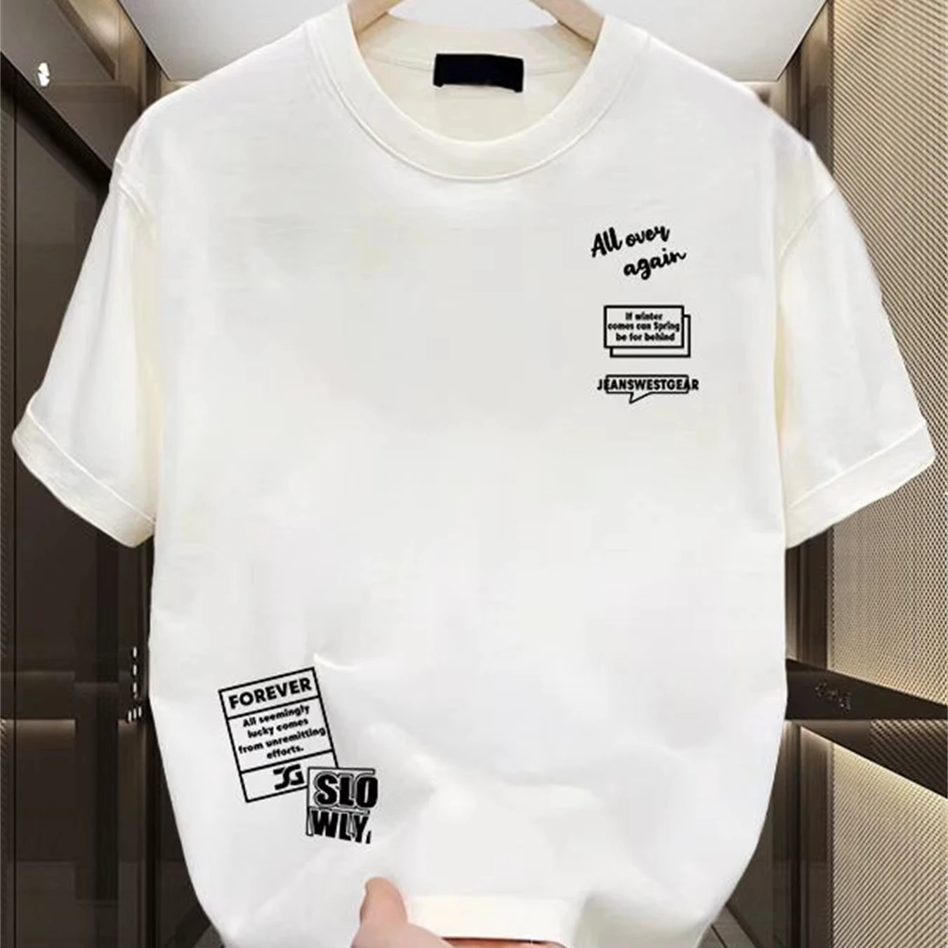 T-shirt pour hommes, style streetwear japonais et coréen, col rond, manches courtes, imprimé au dos _never Give Harajuku, t-shirt oversize