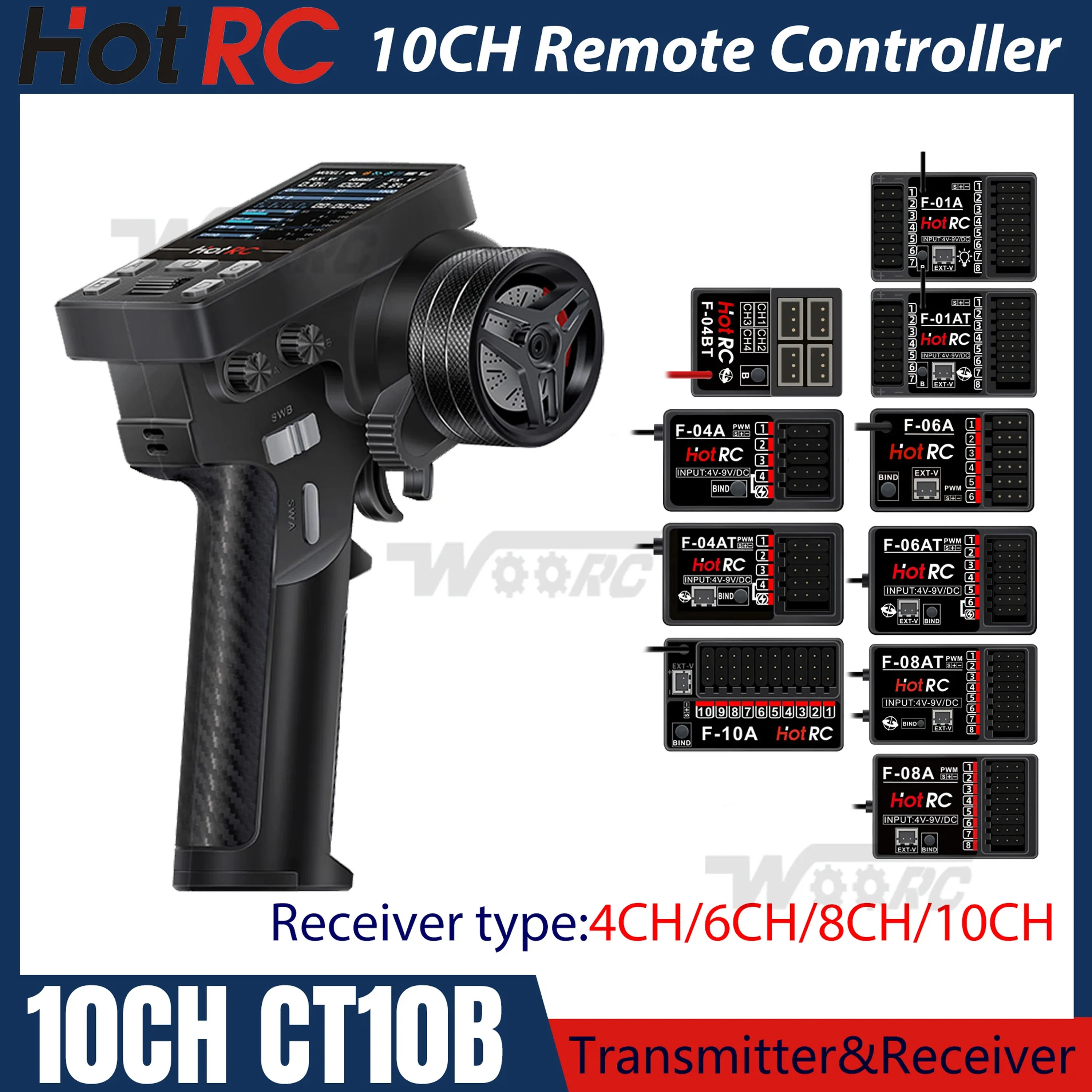 

HOTRC CT-10B CT10B 10CH Transmitter Remote Controller 2.4Ghz Radio For RC Model Car Boat Aircraft Quadcopter Accessories