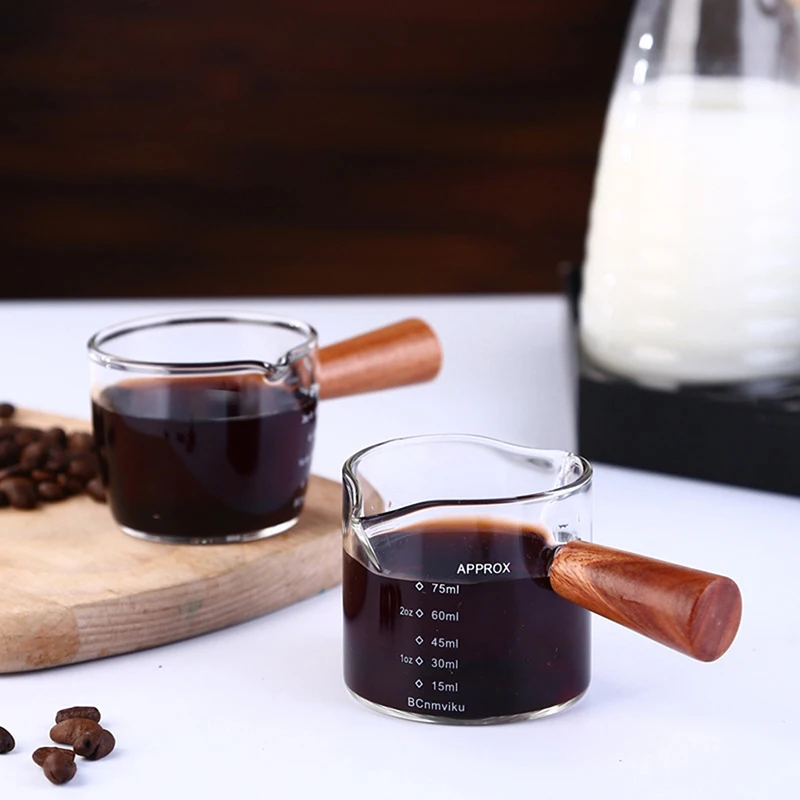 70/75ml Espresso Shot Glass Double Spout Measuring Cup Heat-Resistant Handle Clear Scale Wine Milk Coffee Measure Jug