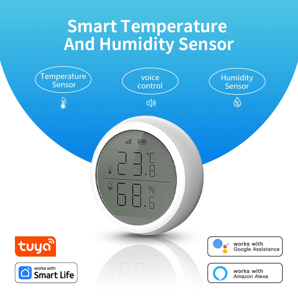 

Умный датчик температуры и влажности Tuya ZigBee, домашний комнатный термометр с ЖК-дисплеем, Google Home, Alexa Echo, голосовое управление