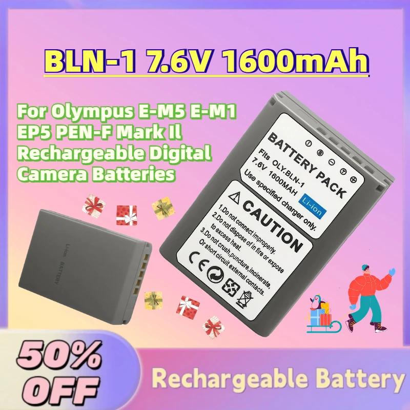 

High-Quality New BLN-1 7.6V 1600mAh Li-Ion Battery for Olympus E-M5 E-M1 EP5 PEN-F Mark Il Rechargeable Digital Camera Batteries
