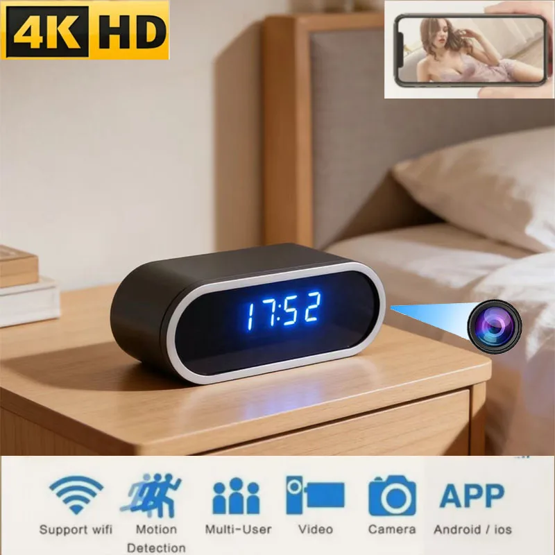 Mini Cámara de Reloj Full HD 1080P, Control Inalámbrico por Wifi, Visión Nocturna IR, Grabadora DVR, Monitor de Vigilancia Doméstica, Video