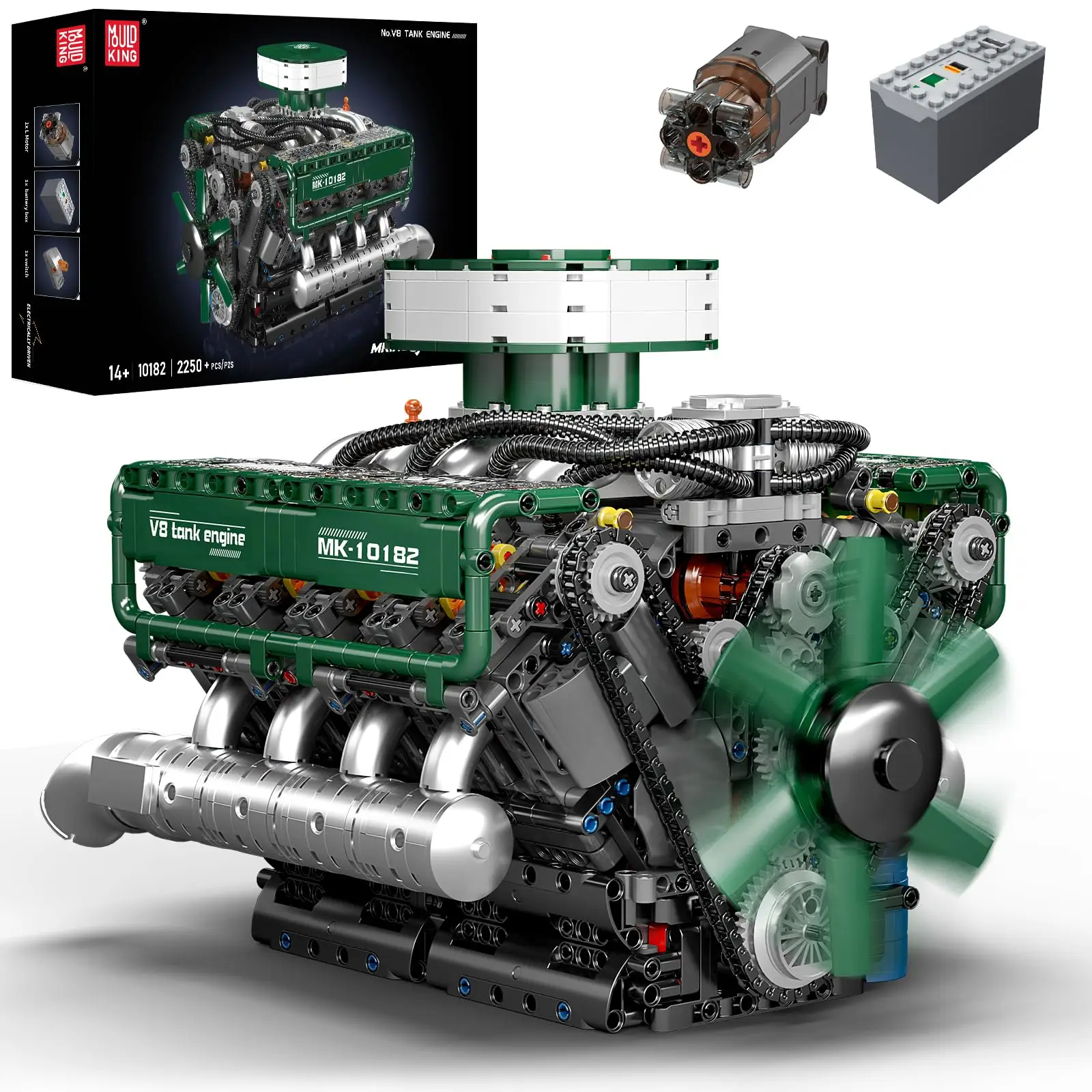 

V8 Engine Model Kit 8-Cylinder Combustion DIY Building Block with Battery Box Collectable Tank Engine Model for Adults
