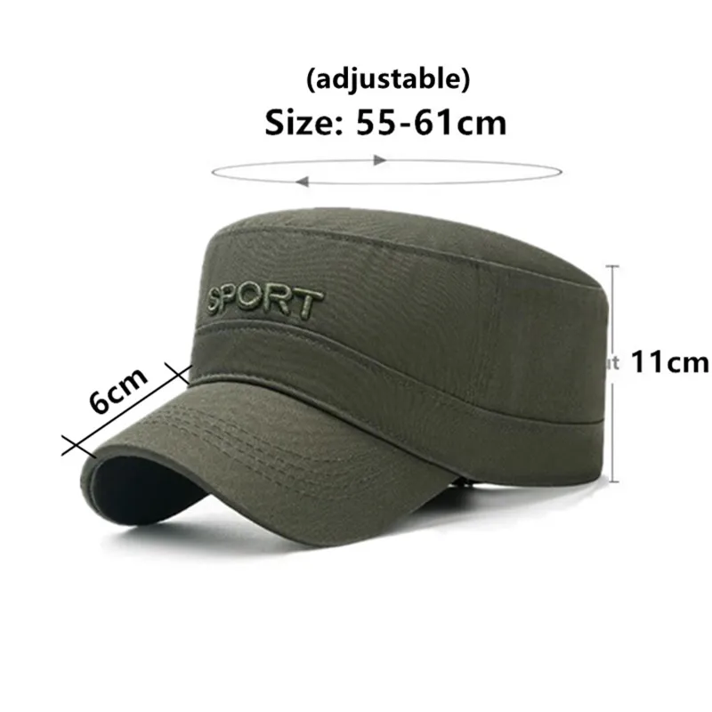 Autumn Flat Caps For Men Washable Cotton Letter Embroidery Military Hats Navy Hat Adjustable Size Male Bone Camping Fishing Cap