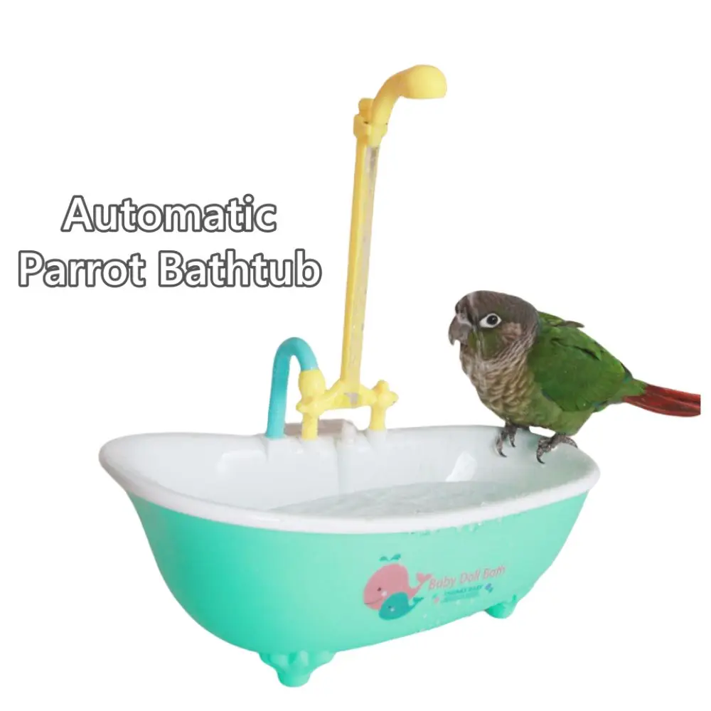 Automatic Parrot Bathtub Battery Operated Pink Green Bird Shower Supplies Cage Accessory Plastic Electric Pet Bathtub