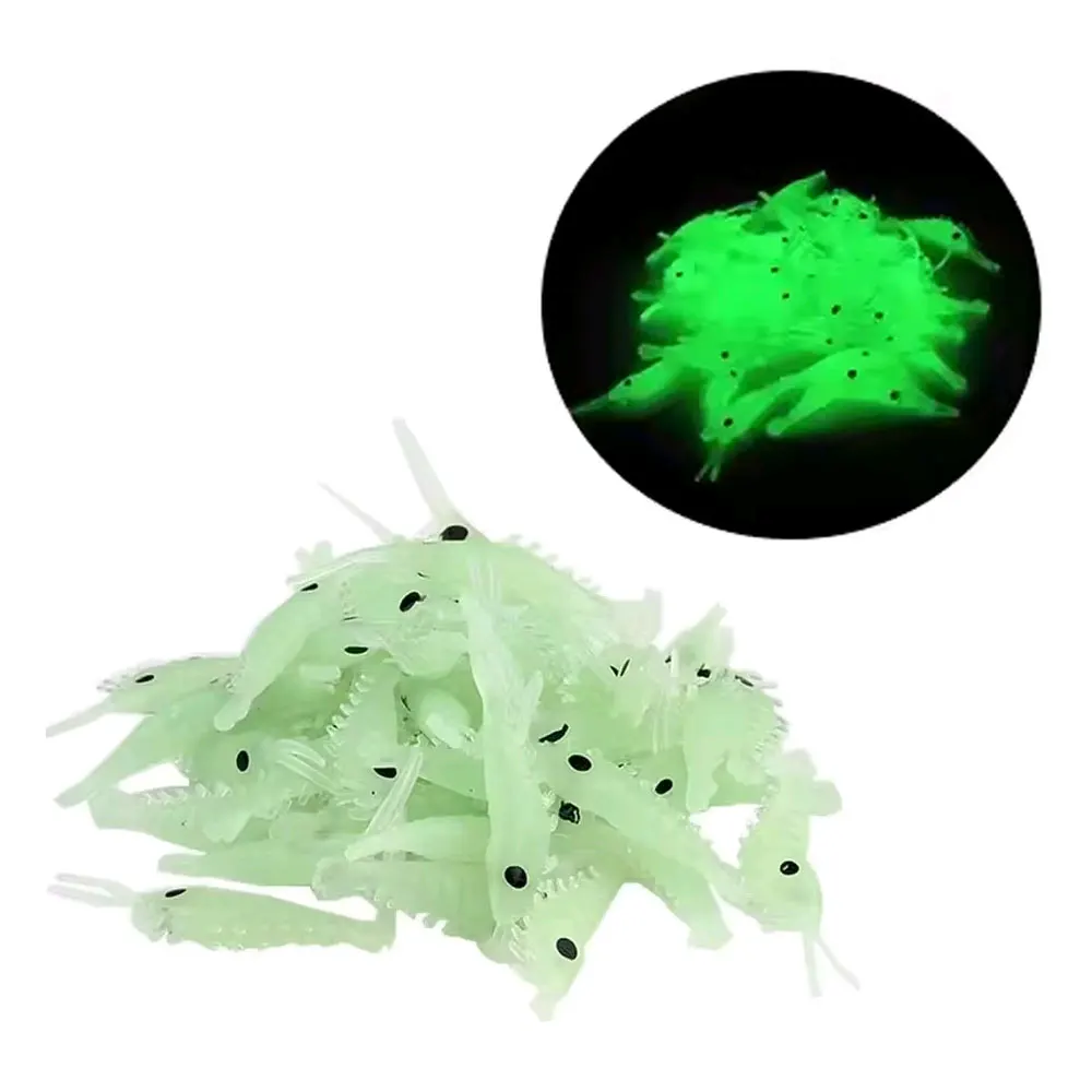 

50pcs Fishing Luminous Shrimp Soft Lure 3.5cm Artificial Worms Simulation Shrimps Bait Bass Crappie Fish Tackle Tool Accessories
