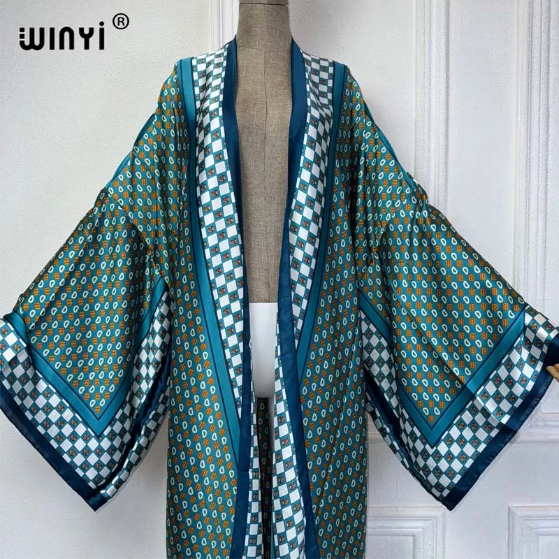 Imagem -02 - Winyi-quimono Estampado para Mulheres Cardigã Solto Blusa Feminina Casual para Cobrir Praia Vestido Boho Kaftan de Festa Africano Verão 2024