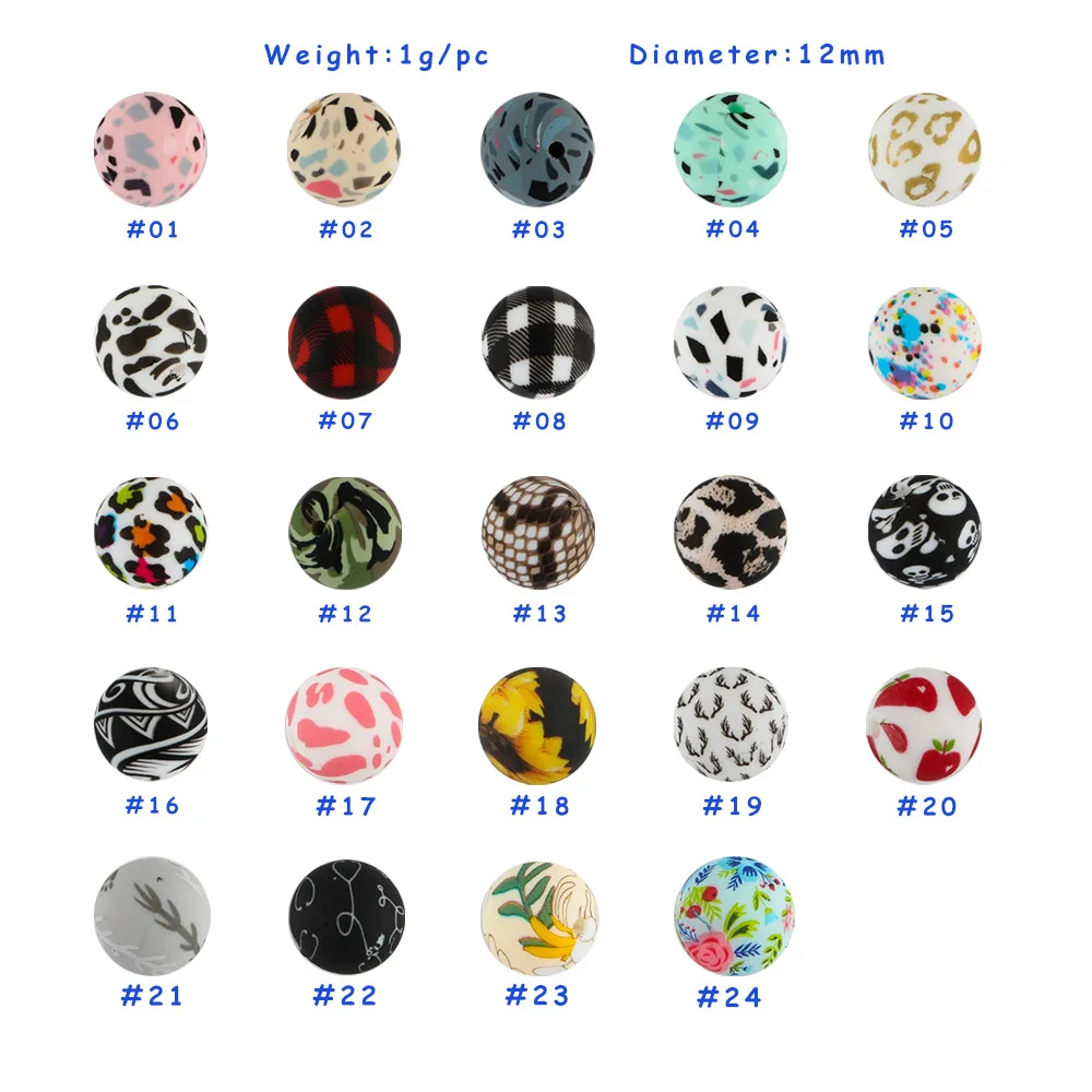 12/15mm 50~500pcs Printed Silicone Bead Circular Leopard Print Bead DIY Bracelet Necklace Jewelry Accessories Wholesale