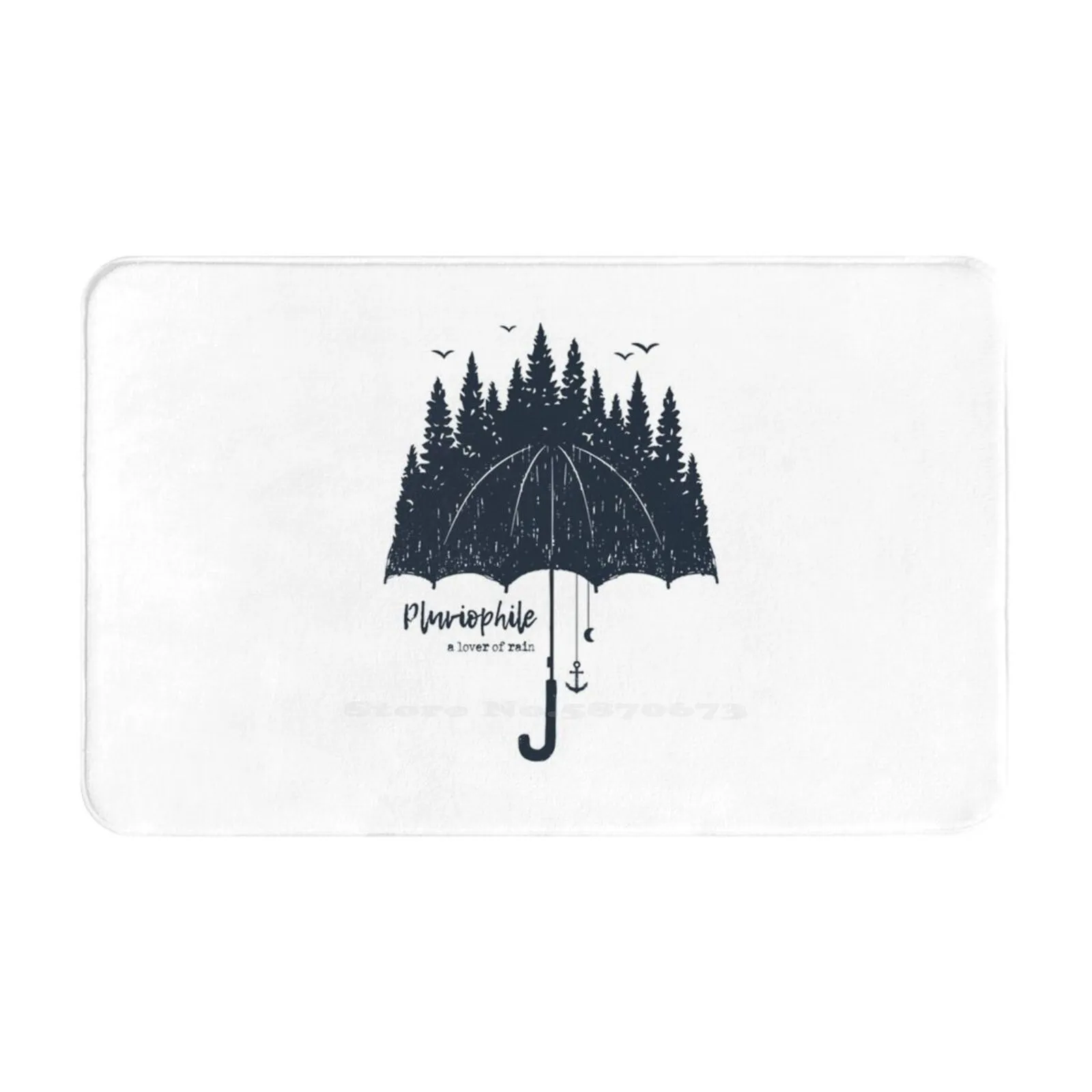 Pluviophile. Umbrella Forest Rain. Smart Quote Soft Cushion Car Home Carpet Door Mat Emblem Rain Background Inspiration