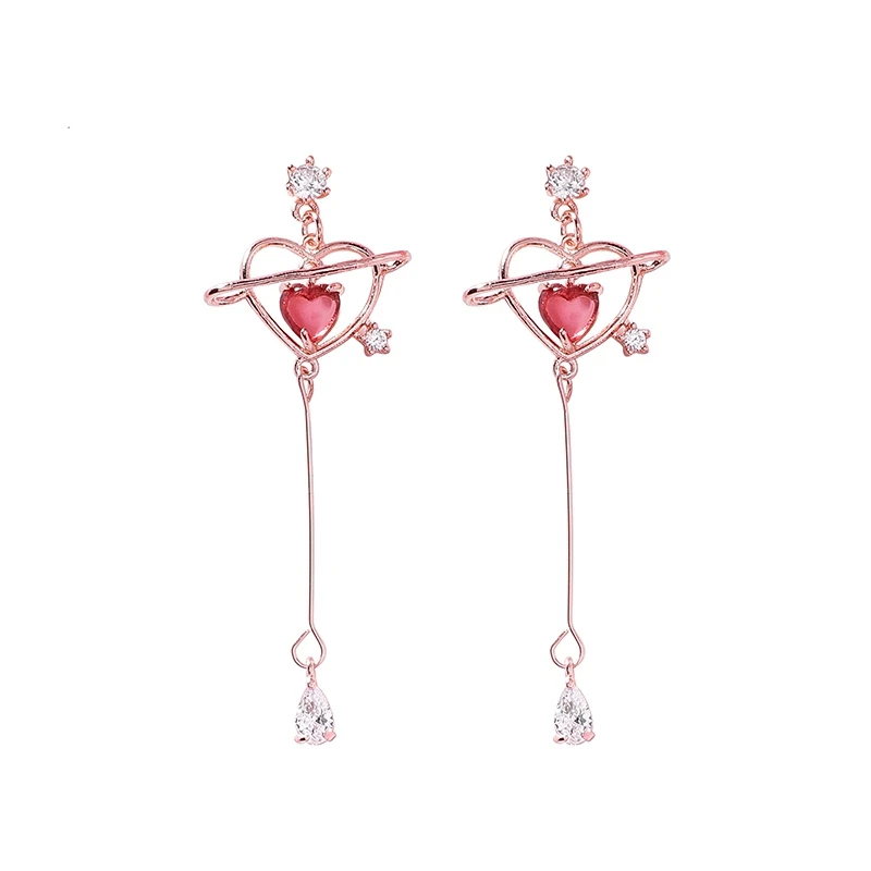 New Korean Elegant Geometric Heart Crystal Long Drop Earrings for Women Cute Delicate Zircon Party Pendientes Jewelry Gifts