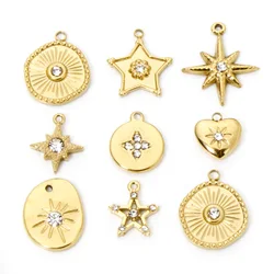 2pcs New Stainless Steel Charms Gold Color Galaxy Star Sun Clear Rhinestone Pendants DIY Jewelry Making Women Necklace Findings