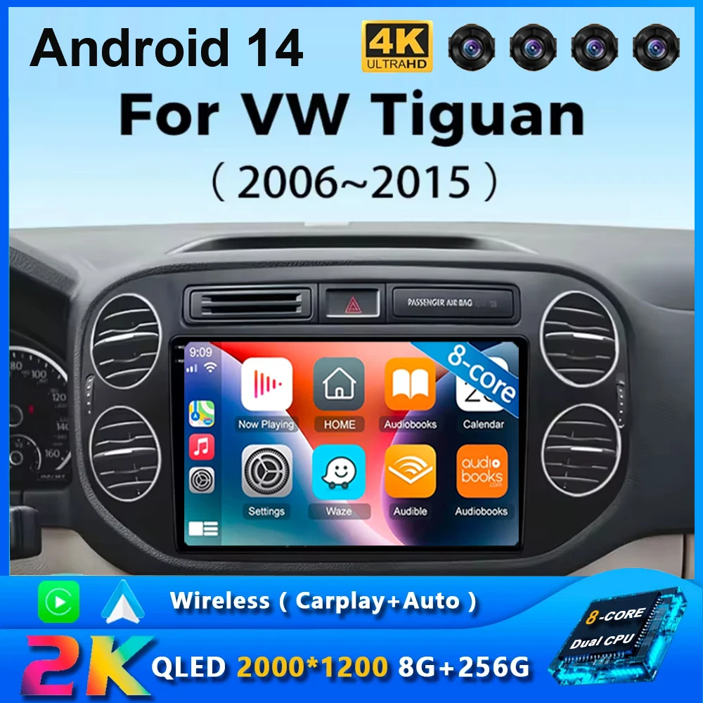 

9" Car Android 14 For VW Volkswagen Tiguan 1 NF 2006 -2016 2Din Car Radio Multimedia Video Player GPS Stereo Navi CarPlay