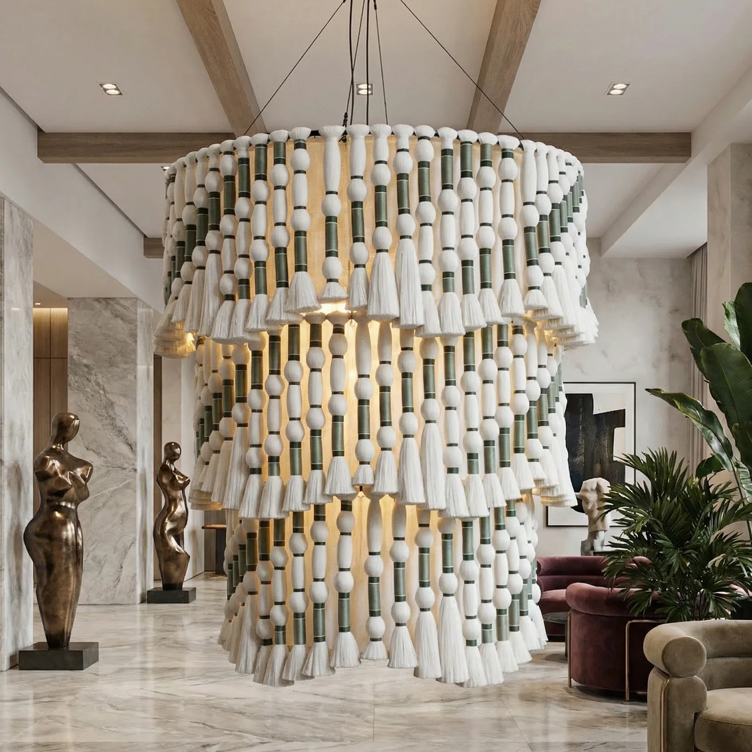 #￥Large Bespoke Textile Art Woven Lampshade Modern Boho Style for Villa Home Ceiling Living Room Hotel Lobby Ornament Craft