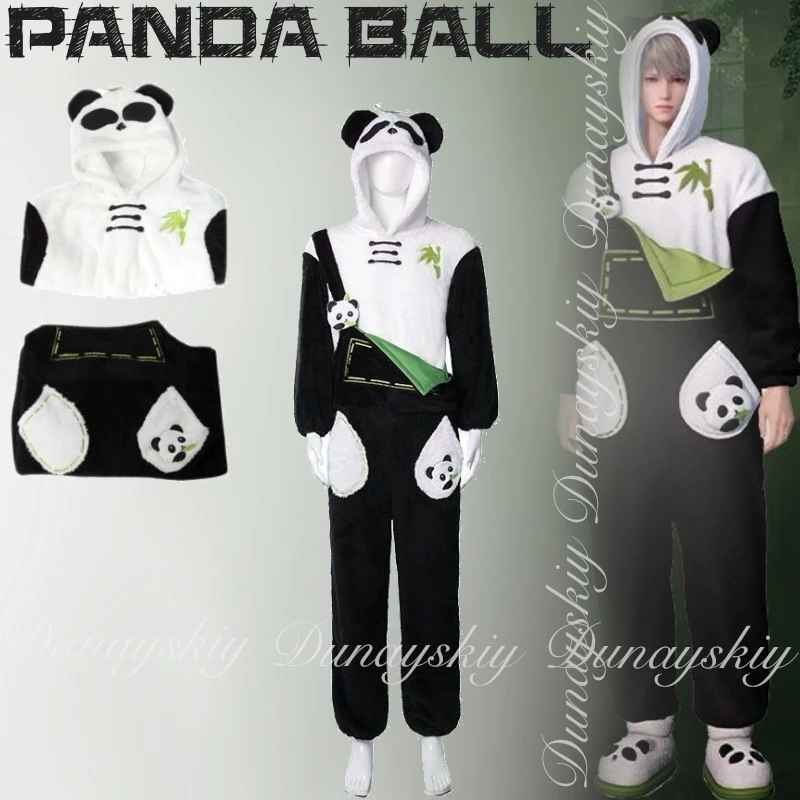

Love and Deepspace Game Male Protagonist Cosplay With Black And White Panda Ball Coral Velvet Pajamas Cosplay Costume All Of Set
