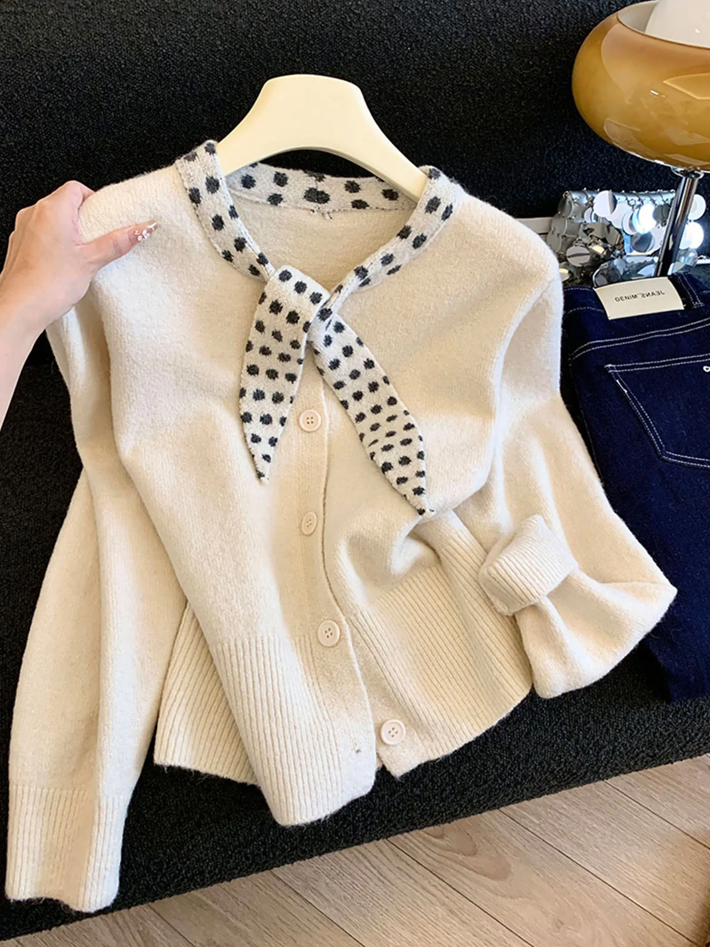 

Emily Clud Soft Knitted Long Sve Sweater Coat Women's Autumn Winter Comfy Knitwear with Scarf Commute Sle Knot