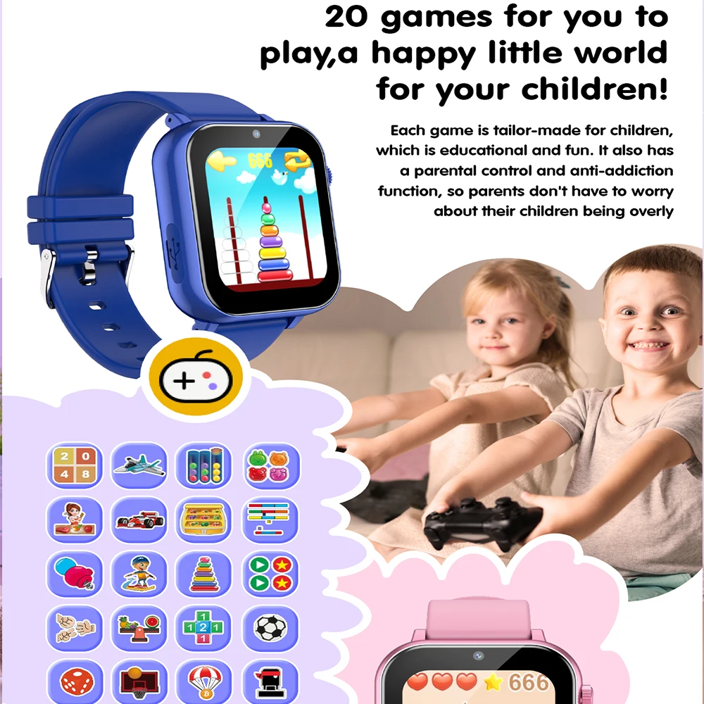 New Kids Smart Watch 20 Games Cameras Pet Bobby 12/24H Flashlight Pedometer Video MP3 Kids Digital Watch Torch For Girls Boys