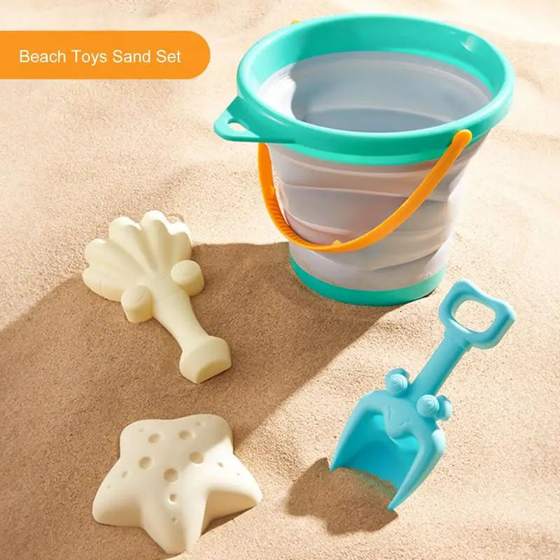 Foldable Silicone Beach Toy Set para crianças, balde de praia, brinquedo divertido ao ar livre com bordas lisas, quintal, piscina