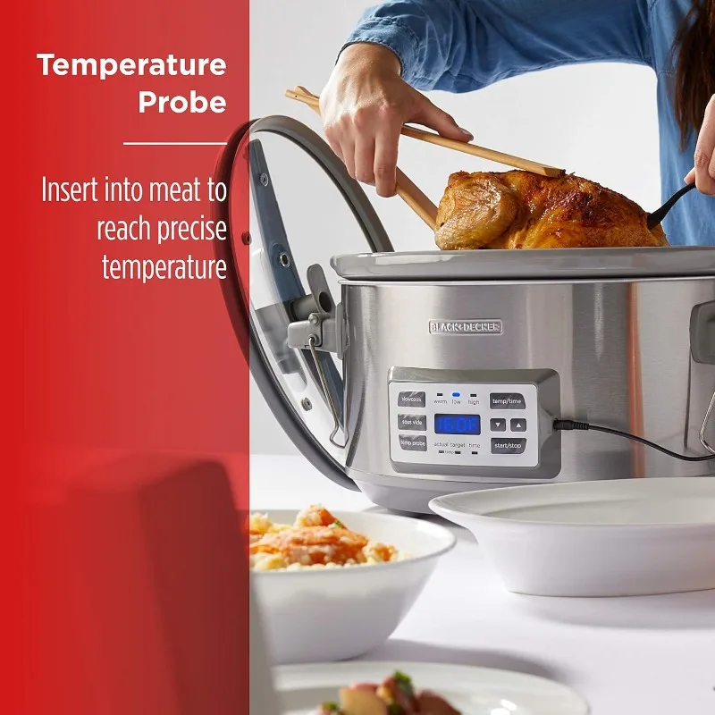 

7-Quart Digital Slow Cooker, Temperature Probe, Sous-Vide, Locking Lid, Removable Stoneware Crock