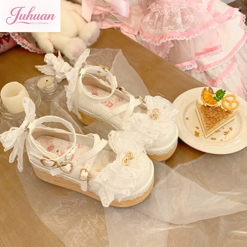 Japanese Ji Doll Feeling Ancient Platform Muffin Shoes Lolita Wood Grain Heavy Industry Gorgeous Flower Wedding Mary Jane Shoes