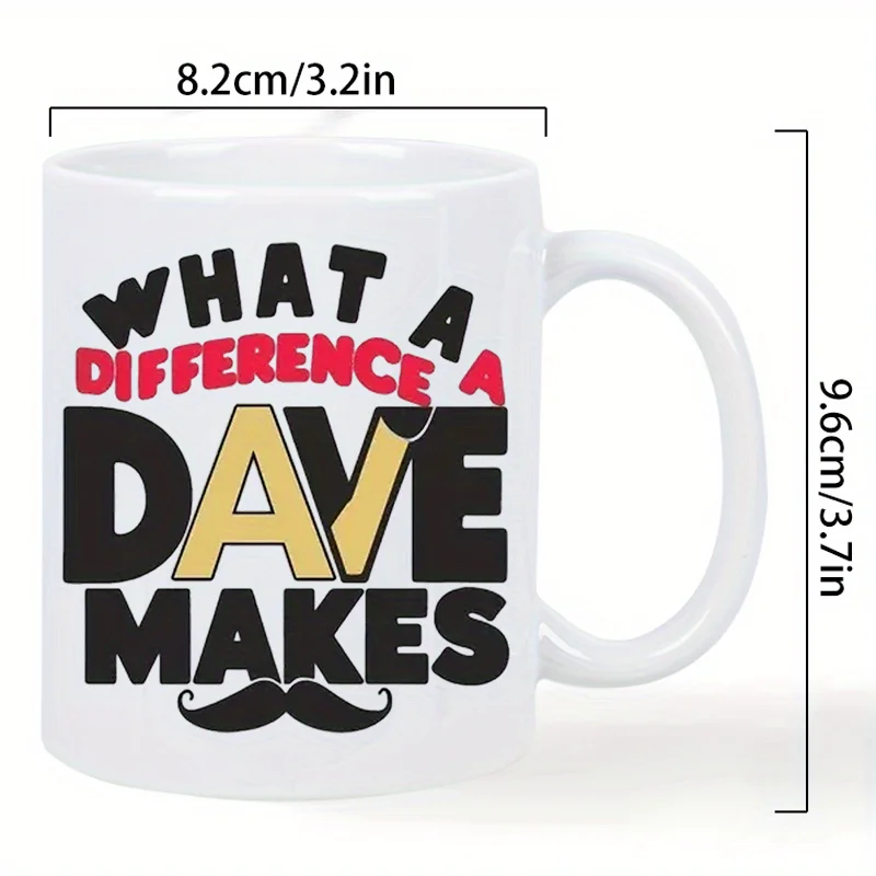 كوب قهوة سعة 11 أونصة من DAVE MAKES - كوب سفر معزول وقابل لإعادة الاستخدام مع "What a Difference a Dave Make" برسومات شارب، غسيل يدويًا