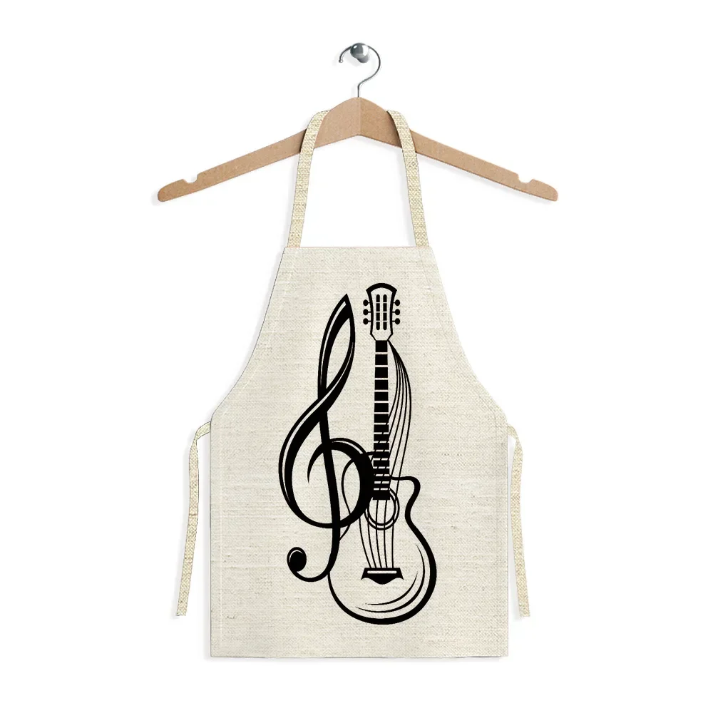 Retro Record Player Note Musical Instrument Printed Linen Apron Restaurant Cafe Cleaning Apron Home Kitchen Anti-fouling Apron