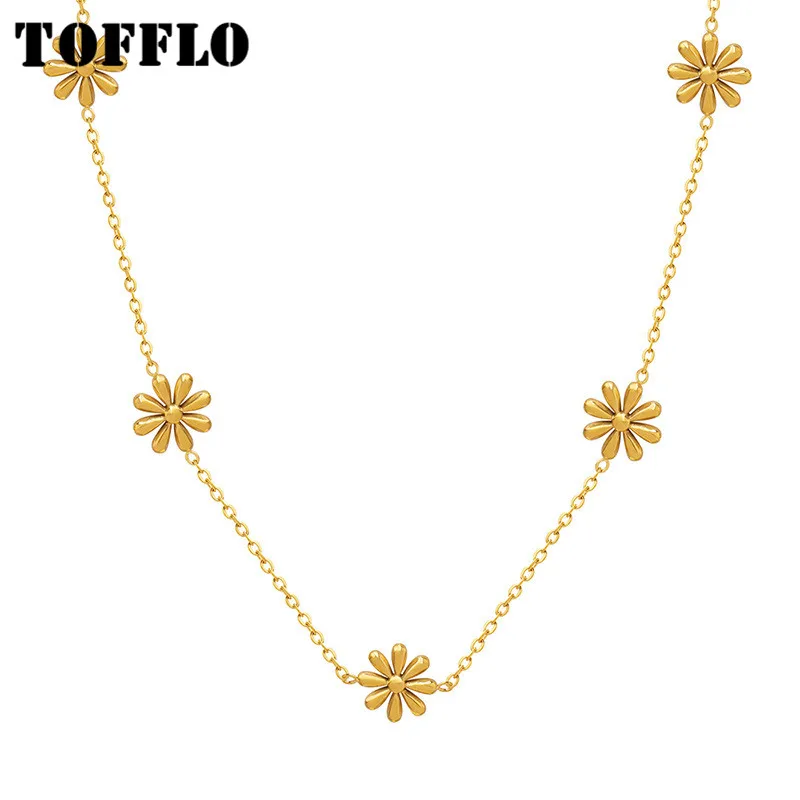 

TOFFLO Stainless Steel Jewelry Small Daisy Pendant Necklace Women's Fashion Simple Collar Chain BSP1316