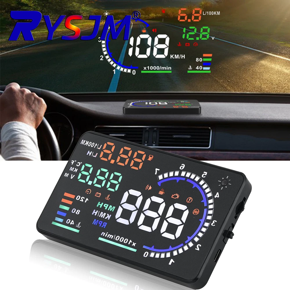 OBD2 Car HUD A8 Head Up Display Light LED Tachometer Speed Engine Temperature Fuel Consumption Alarm Panel Multifunction Display