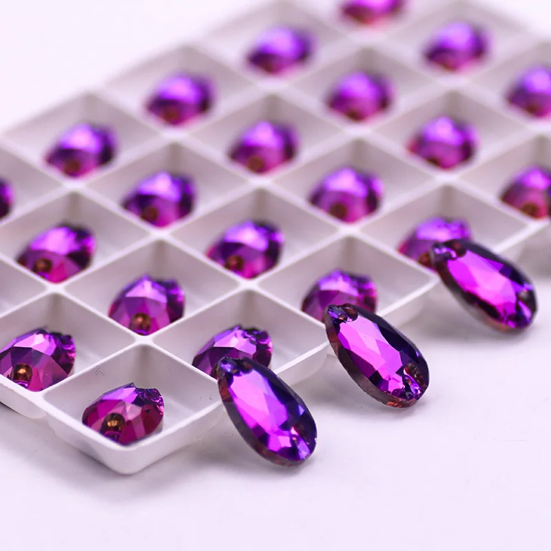 New Gradation Teardrop Glass Sew On Rhinestones Pear Shape Color Flatback Glass Stone стразы Sewing Rhinestones Wedding Dress