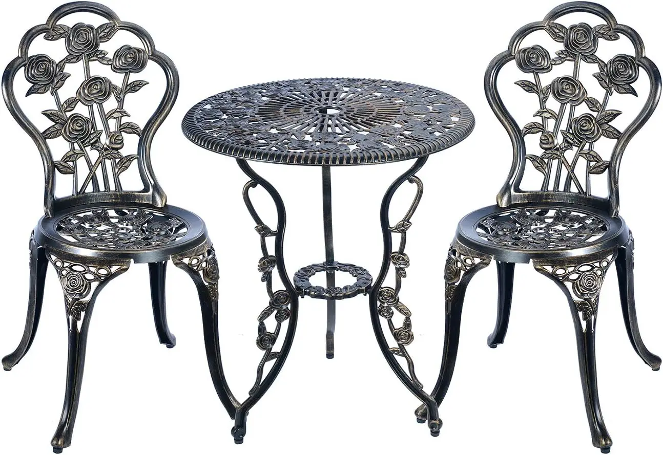 

3-Piece Outdoor Bistro Set, Anti-Rust Cast Aluminum Table and Chairs for Porch & Yard in Antique Copper