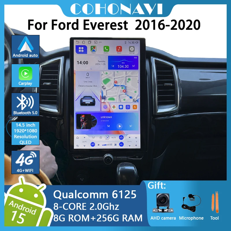 

14,5-дюймовый Android 15 Carplay для Ford Everest Ranger 2016-2020: вертикальный экран, мультимедийный плеер, GPS-навигация, 4G, Wi-Fi, DSP