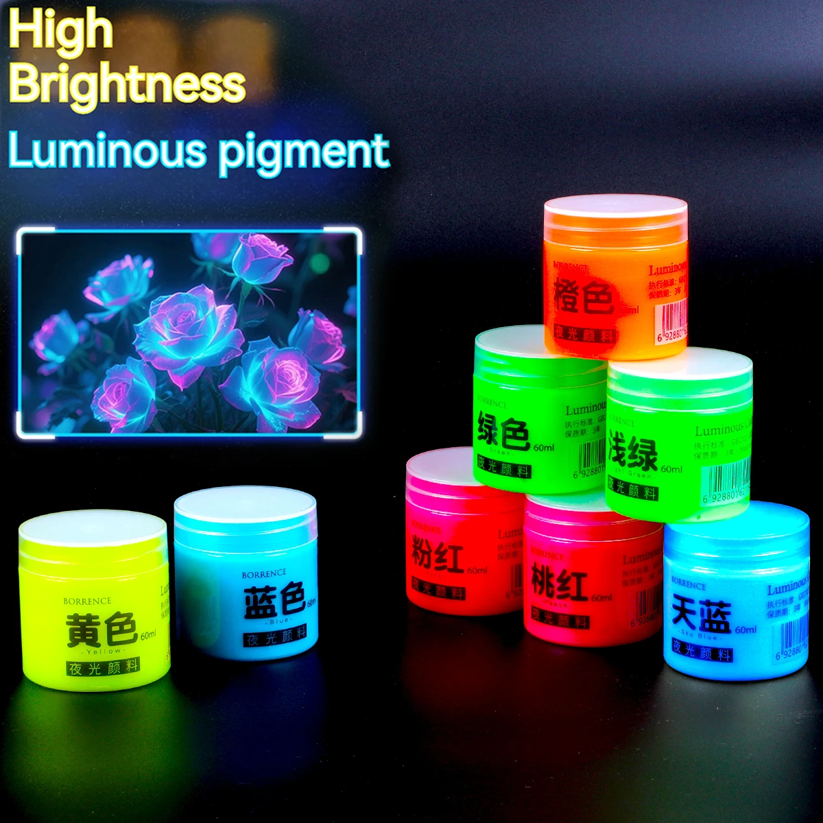 Borrence 20/60 ml Luminous Acrylic Paint Set Fluorescent Pigment Hand-painted Graffiti Painting DIY Glow In Dark Acrylic Paints