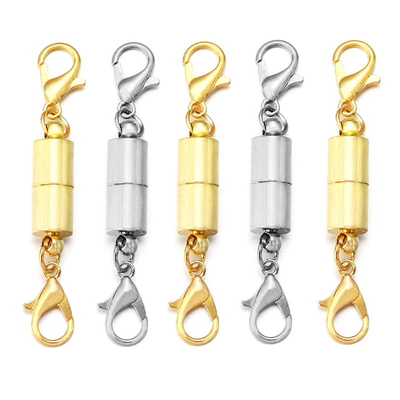 Lot de 5 fermoirs magnétiques cylindriques en métal avec double fermoir mousqueton, connecteurs de fin de chaîne pour la fabrication de bijoux DIY (bracelets, colliers)