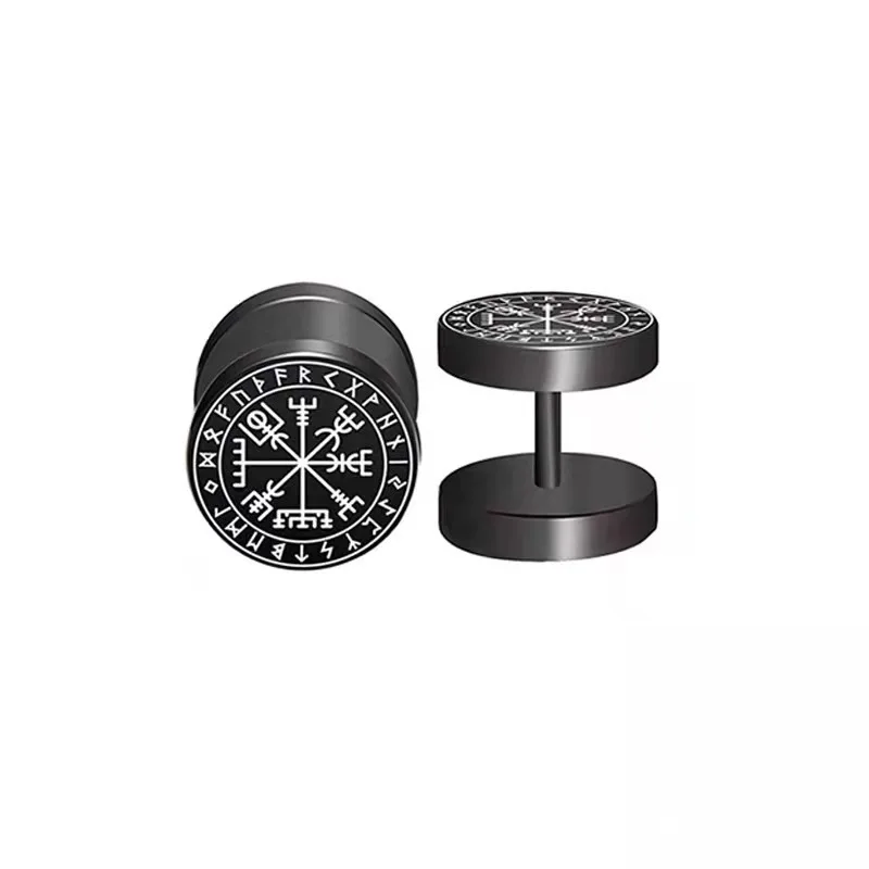 1Pair Viking Barbell Stud Earring For Men/Women Moon Flower Cross Stainless Steel Screw Studs Punk Gothic Piercing Jewelry view 3