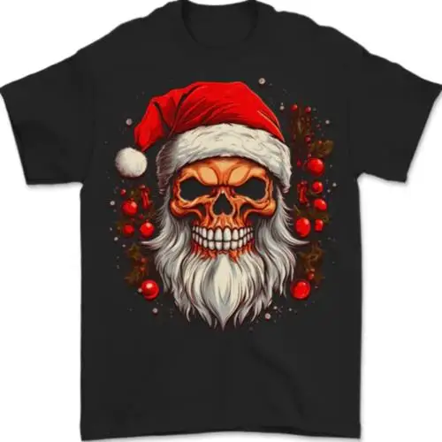 Xmas Santa Skull Christmas Bah Humbug Biker Mens T-Shirt 100% Cotton