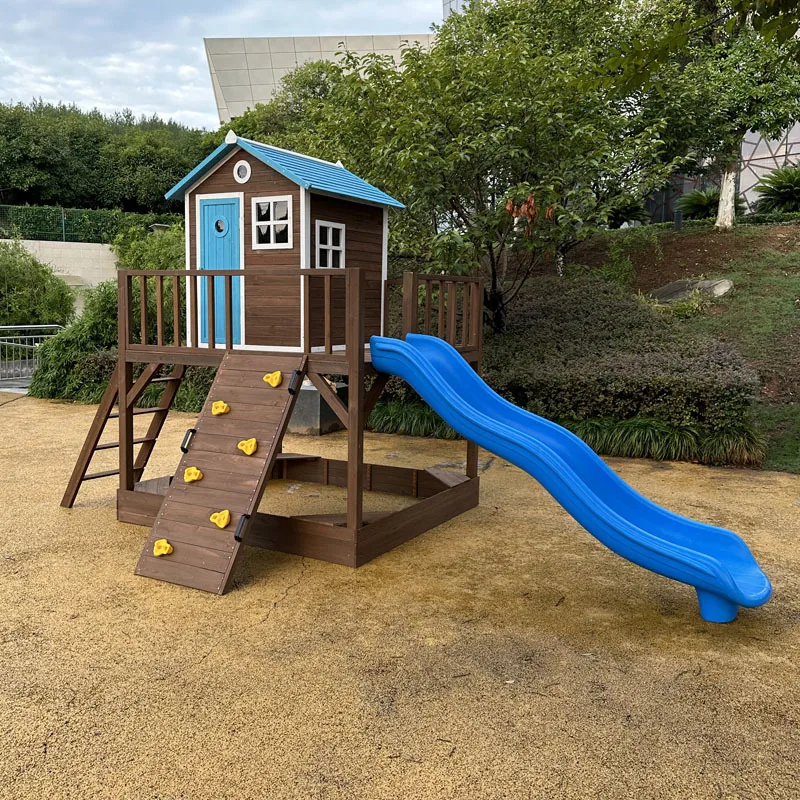 بيت مسرح للأطفال في الهواء الطلق منزل خشبي منزلق ملاهي تسلق كبير بيت شجرة لعبة