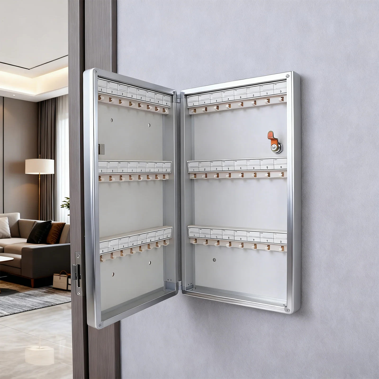 Wall Mounted Key Cabinet Lockable Box 48 Keys Metal Organizer Hooks Labels Key Storage Cabinet Lock Box Home Office Entry