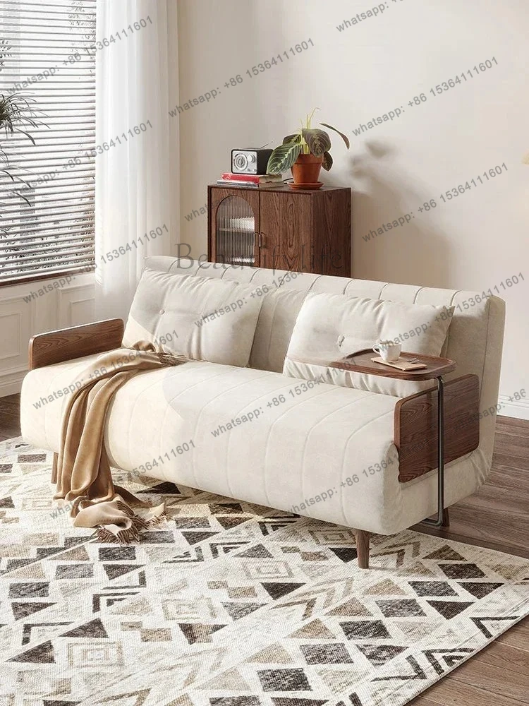Faux Leather Sofa Bed Foldable Dual-Purpose Living Room Multi-Functional Sofa Japanese Log Single
