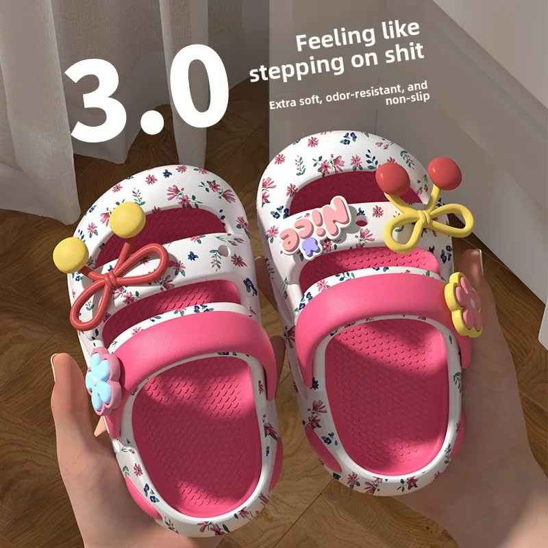 Children's Home Bow Slippers 2026 New EVA Outdoor Anti Slip Kids Sandals Boys Girls Cartoon Toe Protection Beach Shoes - view 6