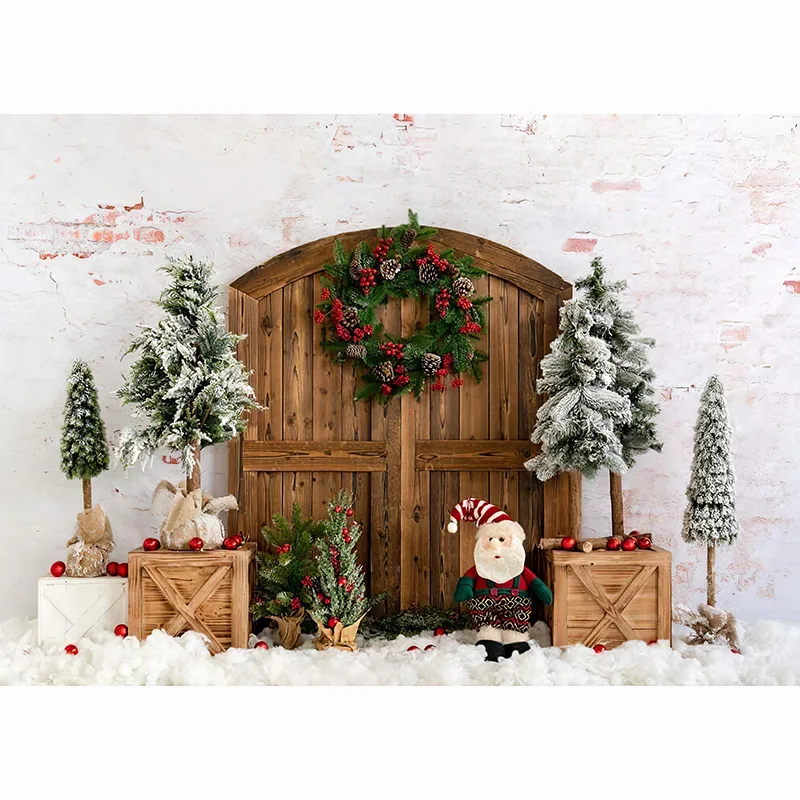 Christmas Village Wooden Gate Digital Photography Backdrop Prop  Snow Party Celebration Studio Background DJ-08